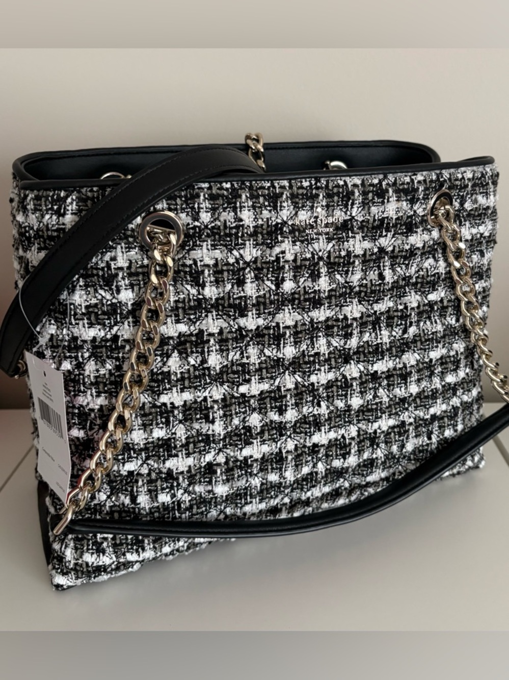 NEW♠️kate spade Black & White Tweed Shoulder Bag authentic